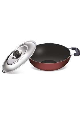 GLOBE Classic Aluminium Kadhai Wok with Steel Lid | 1 L | 1.1 Qt | 22 cm | 8.7 Inch | Induction Compatible | Non-Stick