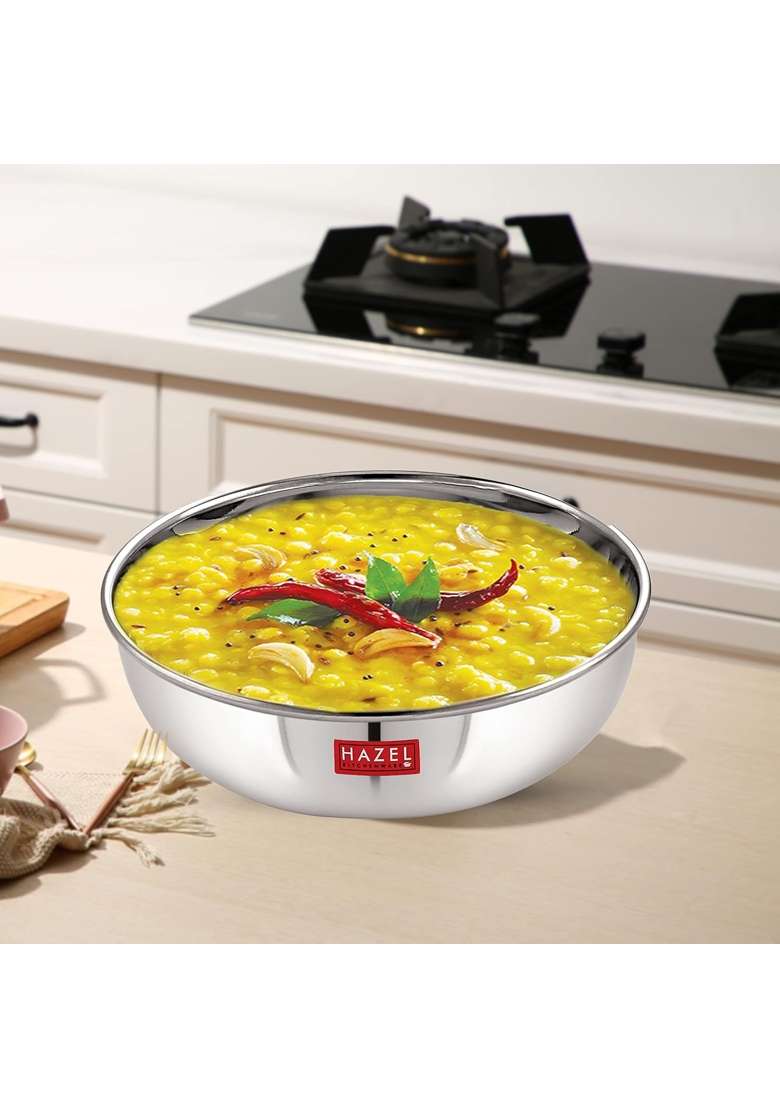 HAZEL Stainless Steel Kadai Wok Without Handle | 1 L | 1.1 Qt - Indya