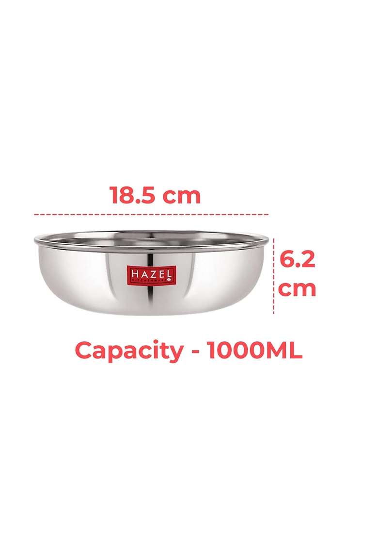 HAZEL Stainless Steel Kadai Wok Without Handle | 1 L | 1.1 Qt - Indya