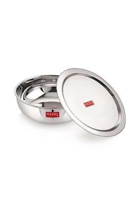 HAZEL 18 Gauge Premium Stainless Steel Tasra Kadhai Wok with Lid | 1 L | 1.1 Qt