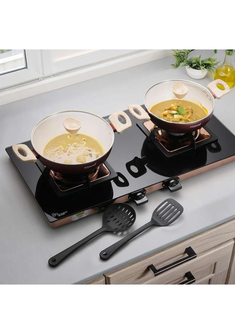 Cookaid Kadhai with Glass Lid | 2.5 L | 2.6 Qt | 24 cm | 9.4 Inch | 2-Piece Set | Induction Compatible | Non-Stick - Indya