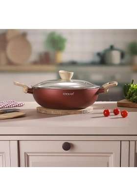 Cookaid Kadhai with Glass Lid | 2.5 L | 2.6 Qt | 24 cm | 9.4 Inch | Induction Compatible