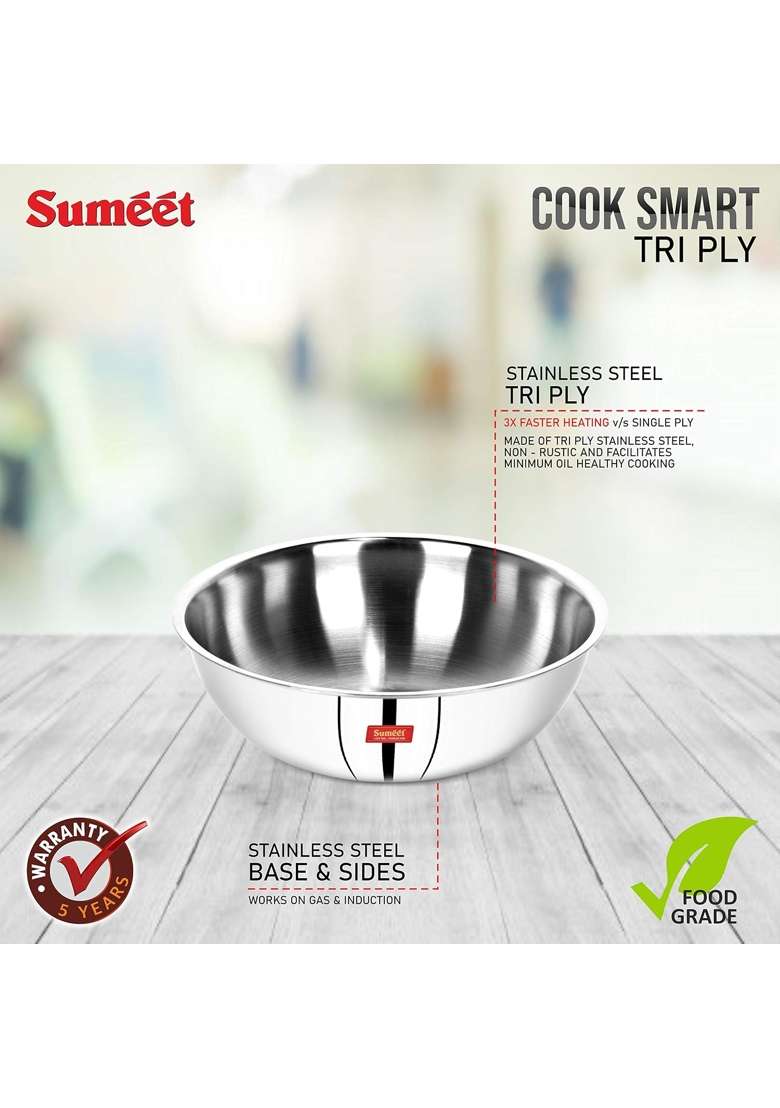Sumeet Cook Smart TriPly Steel-Aluminium-Steel | 2 L | 2.1 Qt | 22 cm | 8.7 Inch - Indya