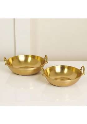 NUTRION Bronze Kadai Wok Cookware Combo | 3 L | 3.2 Qt | 10 Inch | Non-Toxic | Tin Lined Kalai