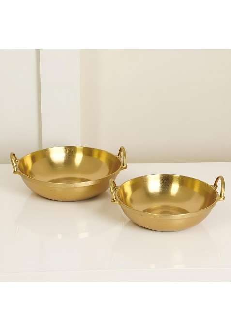 NUTRION Bronze Kadai Wok Cookware Combo | 3 L | 3.2 Qt | 10 Inch | Non-Toxic | Tin Lined Kalai