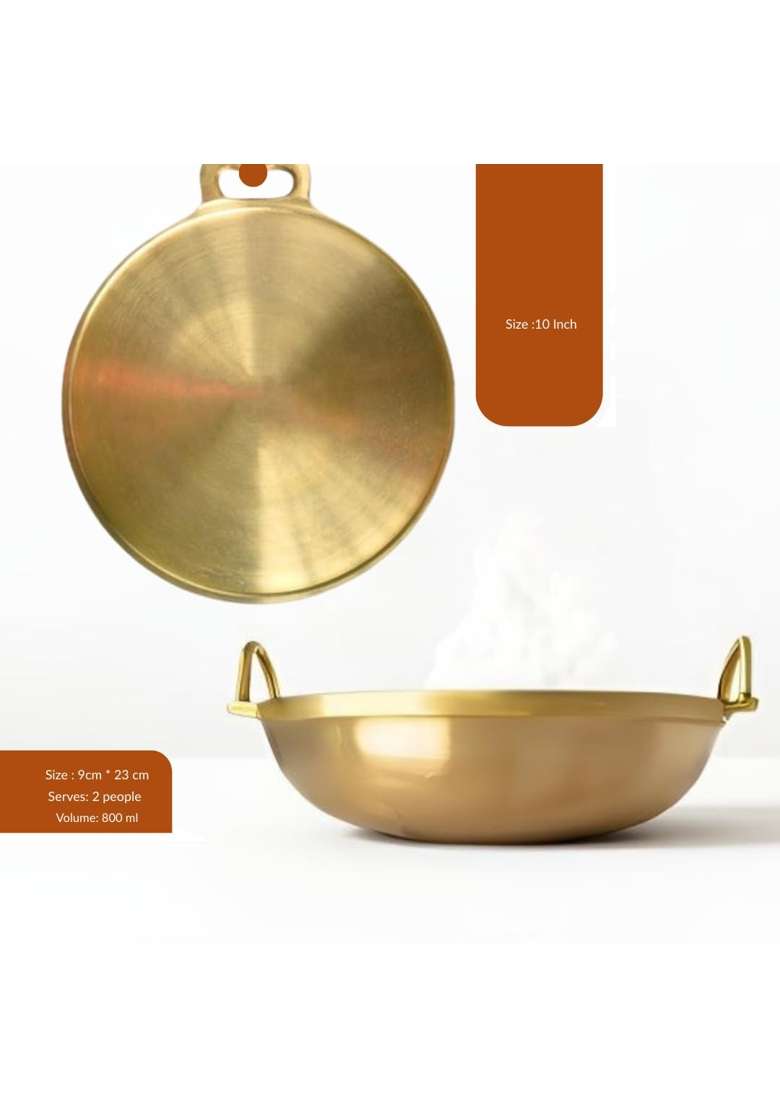 NUTRION Bronze Cookware Combo | 3 L | 3.2 Qt | 10 Inch | Induction Compatible | Non-Toxic | Tin Lined Kalai - Indya