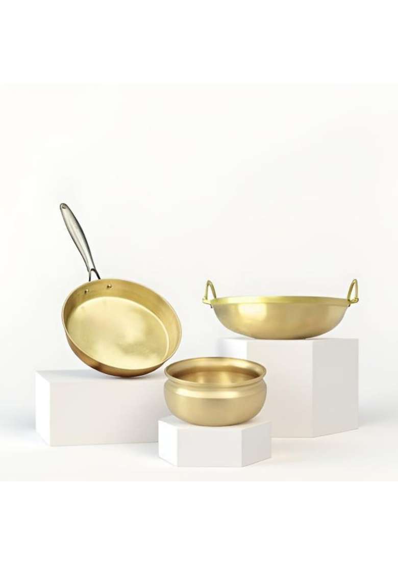 NUTRION Bronze Cookware Set | 3 L | 3.2 Qt | 10 Inch | 3-Piece Set | Non-Toxic - Indya