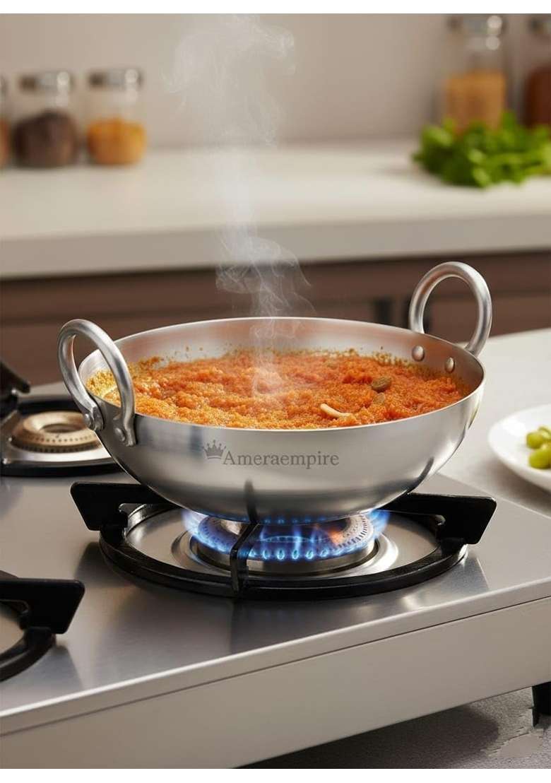 Ameraempire Premium Heavy Aluminium Kadhai Wok for Cooking Induction and Gas Stove Compatible | 5 L | 5.3 Qt | Rust Resistant - Indya