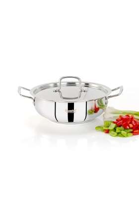 Sumeet ISI Certified Stainless Steel Kadai Wok with Steel Lid and Encapsulated Heavy Bottom | 1.5 L | 1.6 Qt | 20 cm | 7.9 Inch