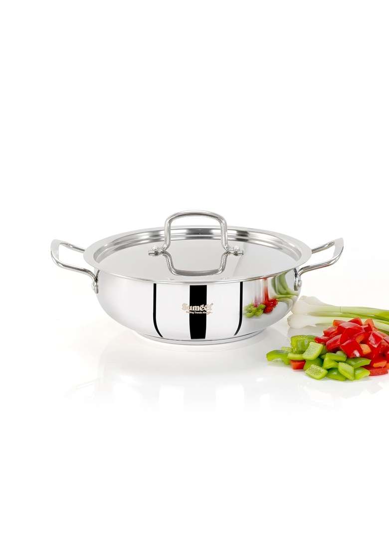 Sumeet ISI Certified Stainless Steel Kadai Wok with Steel Lid and Encapsulated Heavy Bottom | 1.5 L | 1.6 Qt | 20 cm | 7.9 Inch - Indya