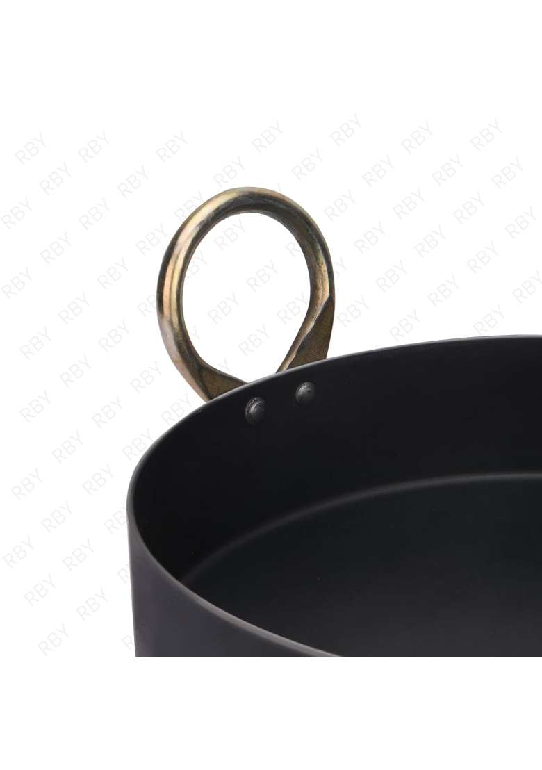 RBY Iron Flat Base Fry Pan Lohe Ki Tai Kadai Wok for Jalebi Malpua Multipurpose Food | 12 Inch | Induction Compatible | Food Safe - Indya