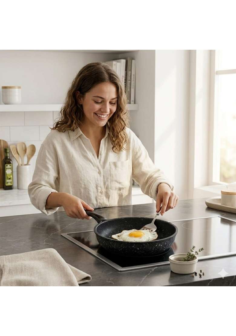 FIZLOZ Non Stick Deep Fry Pan Kadhai with Granite Coating Induction Base Multipurpose | 12 cm | 4.7 Inch - Indya