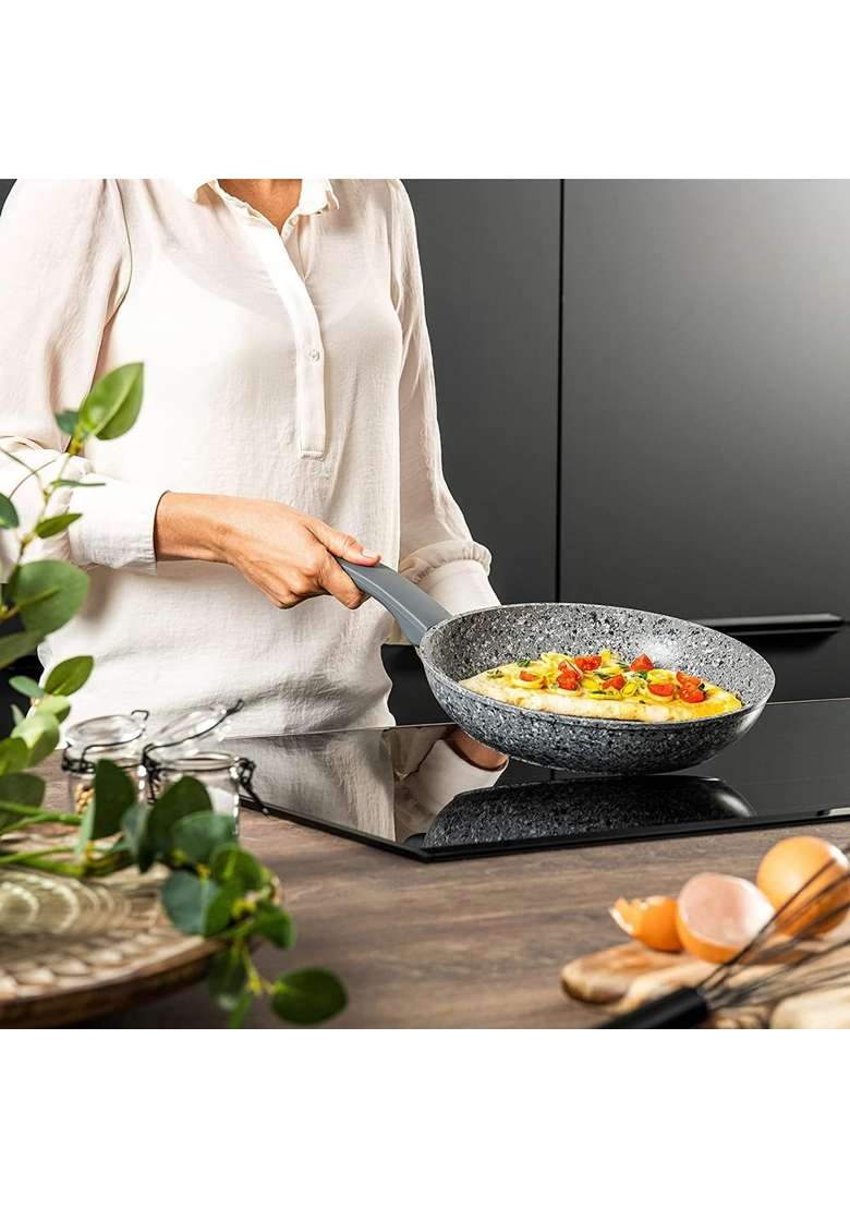 Westinghouse Granite Series Induction Frying Pan Frying Pan Coated Pan Grey Granite | 24 cm | 9.4 Inch | Dishwasher Safe | PFOA Free | Non-Stick - Indya