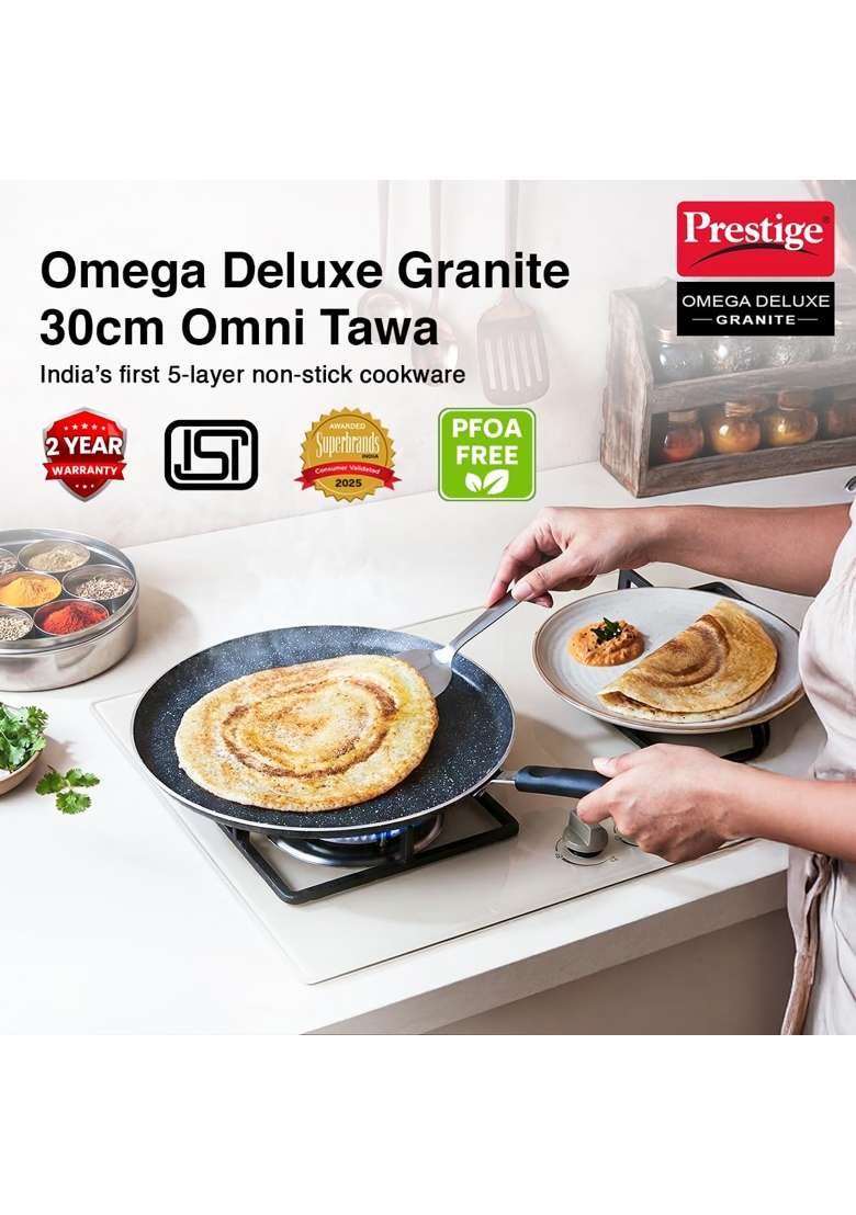 Prestige Omega Granite Non-Stick Dosa Tawa Dosa Pan | 30 cm | 11.8 Inch | Induction Compatible | Dishwasher Safe | PFOA Free - Indya
