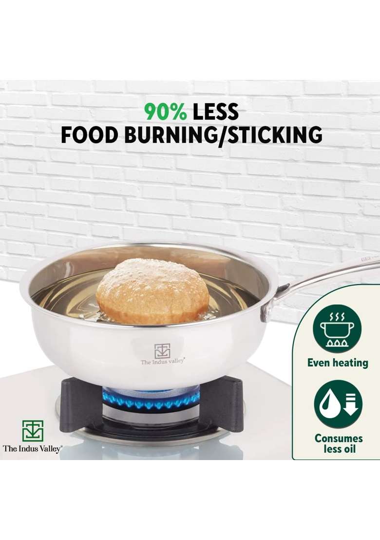The Indus Valley Triply Stainless Steel Deep Fry Pan | 1.5 L | 1.6 Qt | 22.1 cm | 8.7 Inch | Induction Compatible | Non-Toxic | Non-Stick - Indya