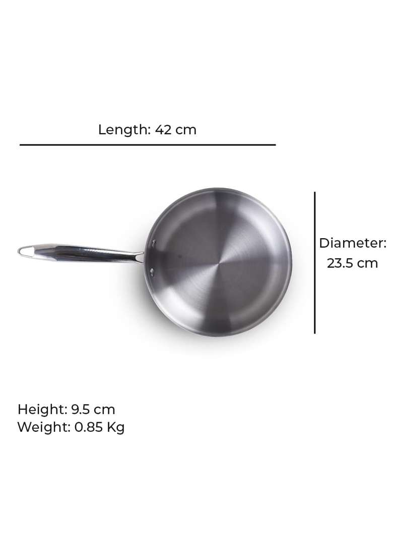The Indus Valley Triply Stainless Steel Fry Pan | 1.5 L | 1.6 Qt | 22 cm | 8.7 Inch | Induction Compatible | Non-Toxic | Non-Stick - Indya