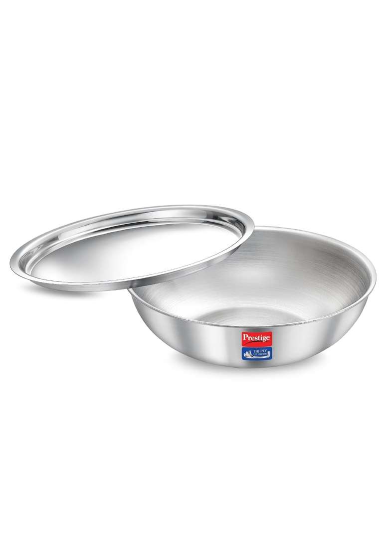 Prestige Tri-Ply Stainless Steel Splendid Tasla Deep Pan with Lid | 1.2 L | 1.3 Qt | 18 cm | 7.1 Inch | Induction Compatible - Indya