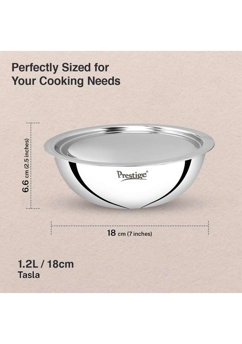 Prestige Tri-Ply Stainless Steel Splendid Tasla Deep Pan with Lid | 1.2 L | 1.3 Qt | 18 cm | 7.1 Inch | Induction Compatible - Indya