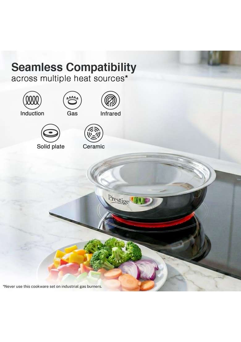 Prestige Tri-Ply Stainless Steel Splendid Tasla Deep Pan with Lid | 1.2 L | 1.3 Qt | 18 cm | 7.1 Inch | Induction Compatible - Indya