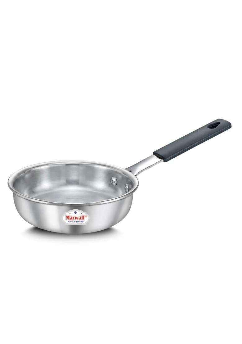 MARWALL Stainless Steel Mini Fry Pan I Baby Fry Pan | 16 cm | 6.3 Inch | Induction Compatible | Tri-Ply - Indya