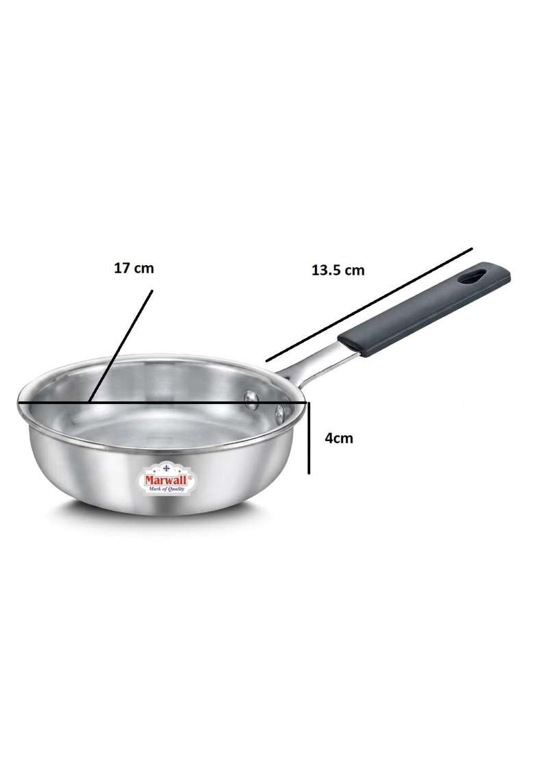 MARWALL Stainless Steel Mini Fry Pan I Baby Fry Pan | 16 cm | 6.3 Inch | Induction Compatible | Tri-Ply - Indya