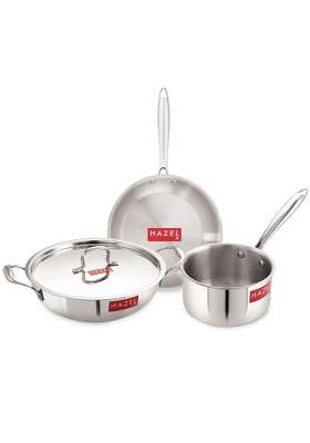 HAZEL Triply Stainless Steel Fry Pan | 1.5 L | 1.6 Qt | Induction Compatible | With Lid