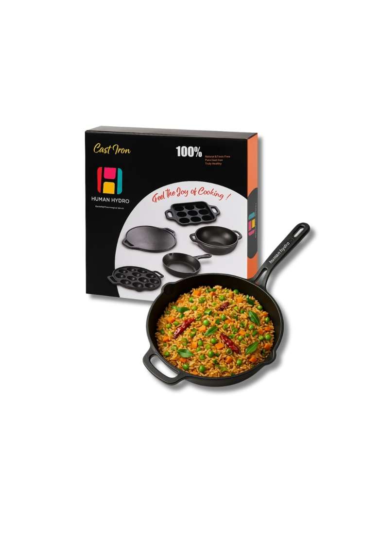 Human Hydro Pre-Seasoned Cast Iron Fry Pan | 24 cm | 9.4 Inch | Induction Compatible | Non-Stick - Indya
