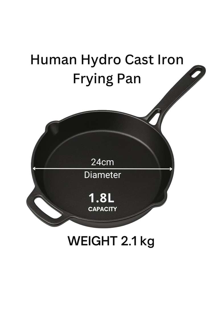 Human Hydro Pre-Seasoned Cast Iron Fry Pan | 24 cm | 9.4 Inch | Induction Compatible | Non-Stick - Indya