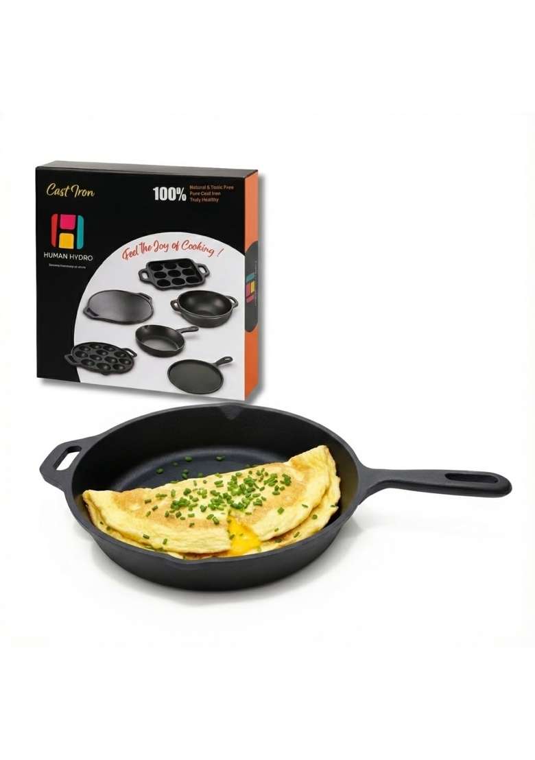 Human Hydro Pre-Seasoned Cast Iron Fry Pan | 26 cm | 10.2 Inch | Induction Compatible | Non-Stick - Indya