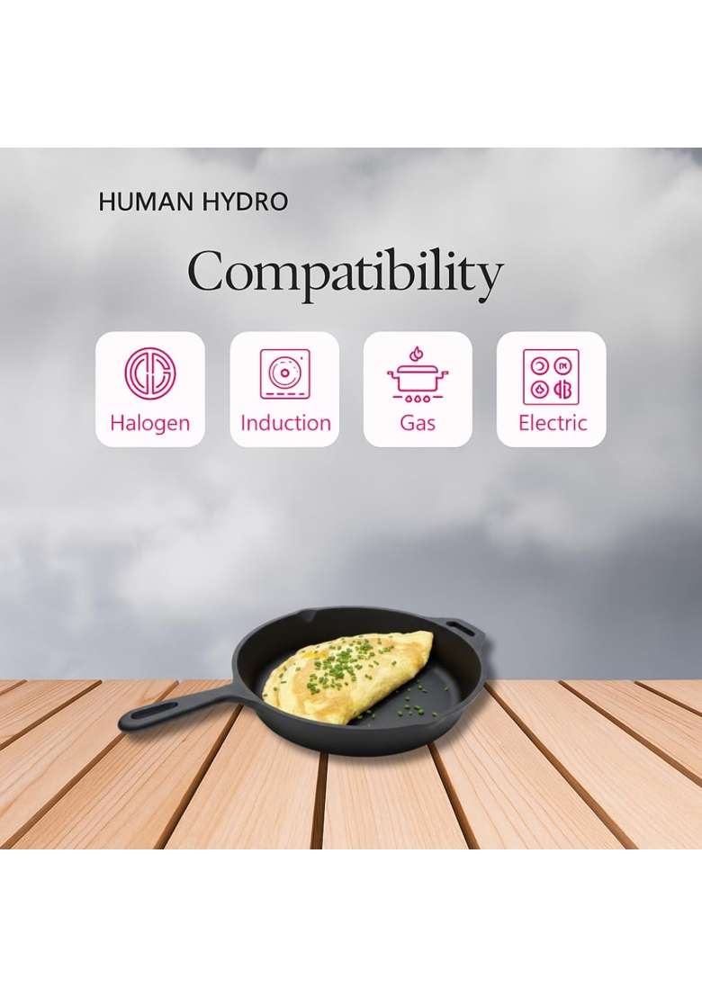 Human Hydro Pre-Seasoned Cast Iron Fry Pan | 26 cm | 10.2 Inch | Induction Compatible | Non-Stick - Indya