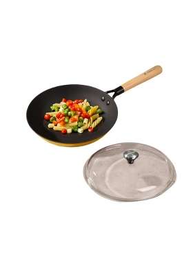 CUMIN CO. Enamel Cast Iron Fry Pan LITE with Lid | 2 L | 2.1 Qt | 26 cm | 10.2 Inch | Induction Compatible | Non-Toxic | Non-Stick