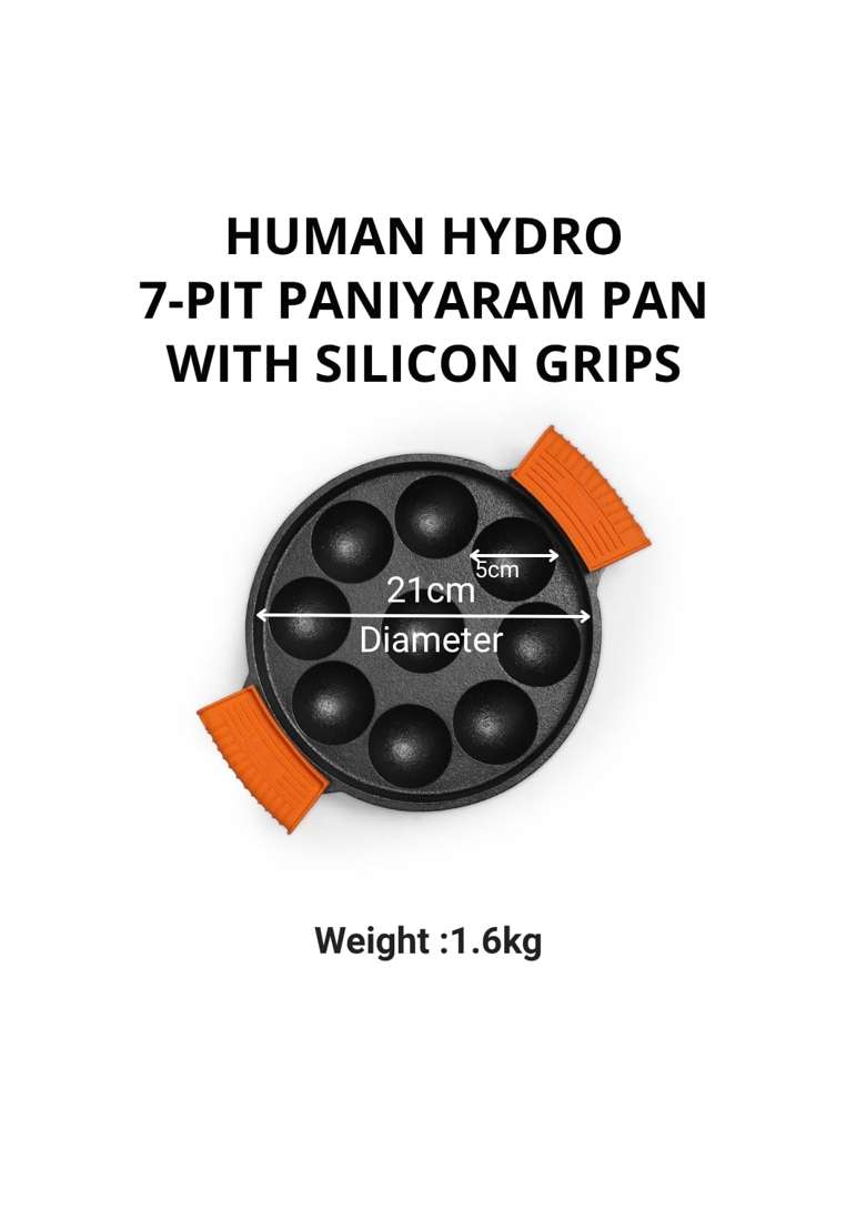 Human Hydro Pre-Seasoned Cast Iron Paniyaram Pan Ebelskiver-Style Pan | Induction Compatible | Non-Toxic | Non-Stick - Indya