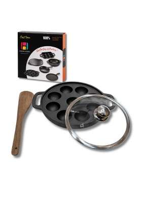 Human Hydro Cast Iron 9-Pit Paniyaram Pan Ebelskiver-Style Pan | 23 cm | 9.1 Inch | Induction Compatible | Non-Toxic | Pre-Seasoned | Non-Stick