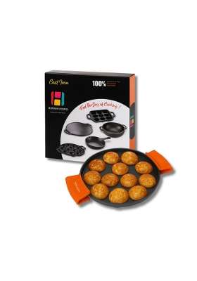 Human Hydro Pre-Seasoned Cast Iron 12-Pit Paniyaram Pan Ebelskiver-Style Pan | 20 cm | 7.9 Inch | Induction Compatible | Non-Stick