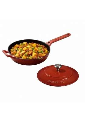 CUMIN CO. Enamel Cast Iron Pan with Lid | 2 L | 2.1 Qt | 26 cm | 10.2 Inch | Induction Compatible | Non-Toxic | Non-Stick