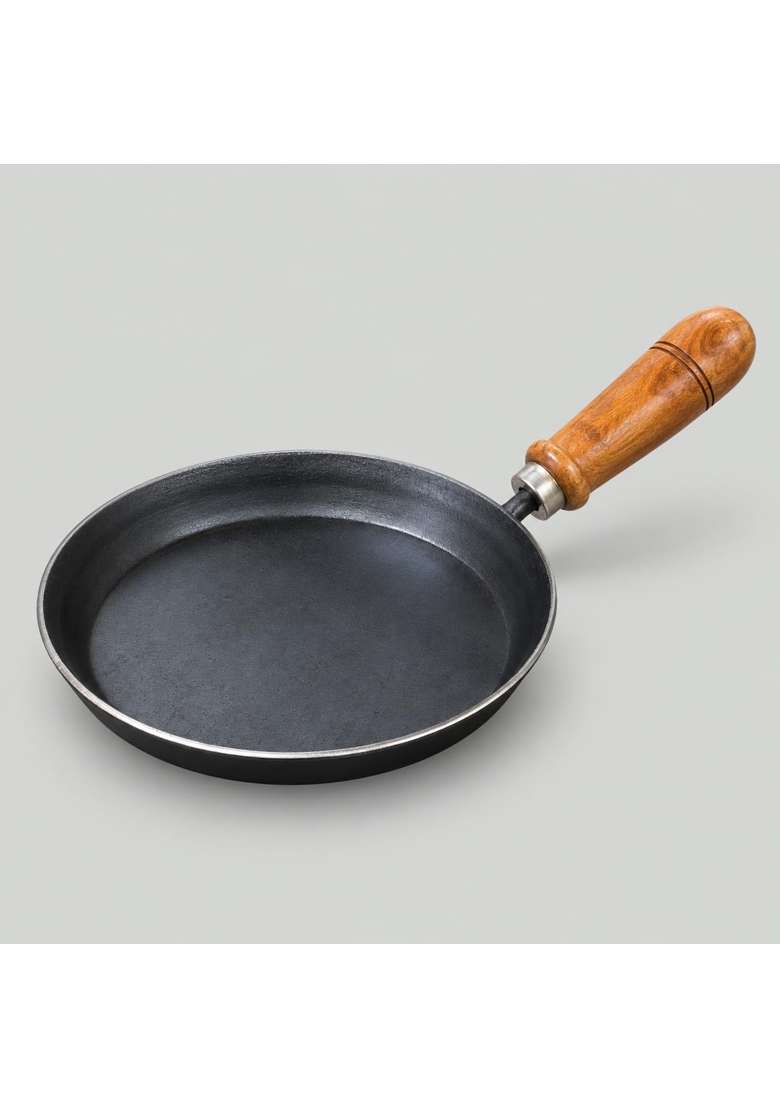 KIRUBA KITCHEN ESSENTIALS Kiruba Raw Iron Frying Pan with Wooden Handle | 23 cm | 9.1 Inch - Indya