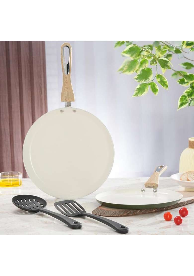 Cookaid Velora Series Non Stick Ceramic Dosa Tawa Dosa Pan Pcs Cookware Set | 1.2 L | 1.3 Qt | 22 cm | 8.7 Inch | 2-Piece Set - Indya