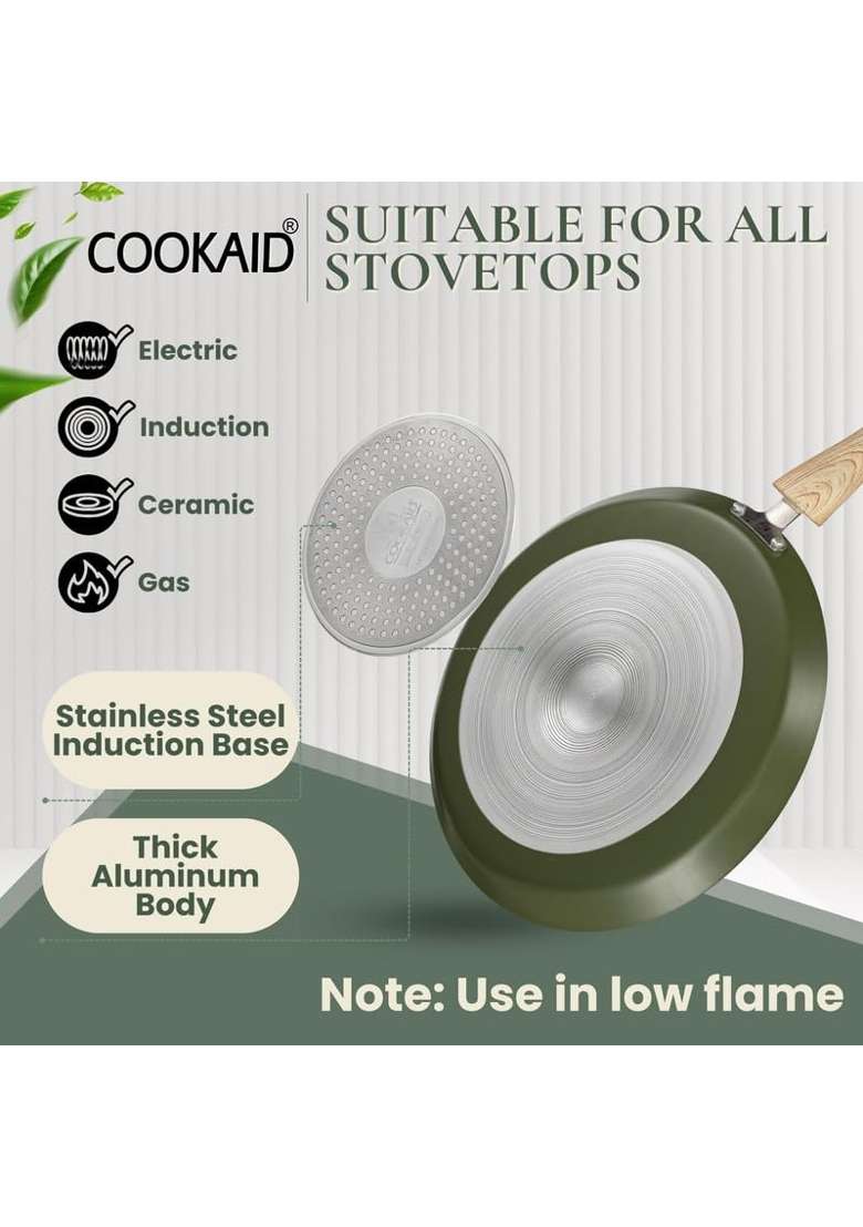 Cookaid Velora Series Non Stick Ceramic Dosa Tawa Dosa Pan Pcs Cookware Set | 1.2 L | 1.3 Qt | 22 cm | 8.7 Inch | 2-Piece Set - Indya