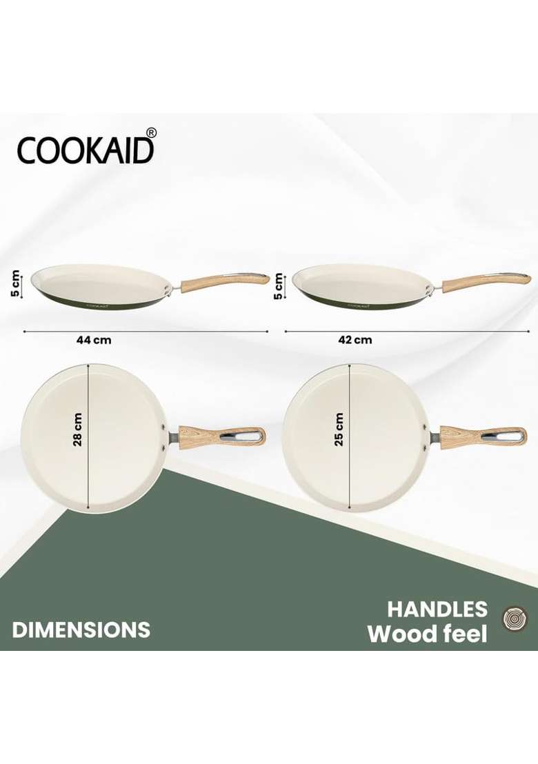 Cookaid Velora Series Non Stick Ceramic Dosa Tawa Dosa Pan Pcs Cookware Set | 1.2 L | 1.3 Qt | 22 cm | 8.7 Inch | 2-Piece Set - Indya