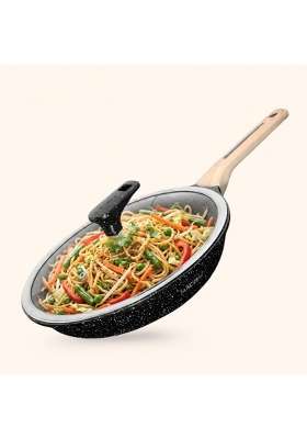 MACclite Hard Rock Die Cast Triumph Non Stick Fry Pan with Glass Lid Dia | 2 L | 2.1 Qt | 24 cm | 9.4 Inch | Induction Compatible | PFOA Free