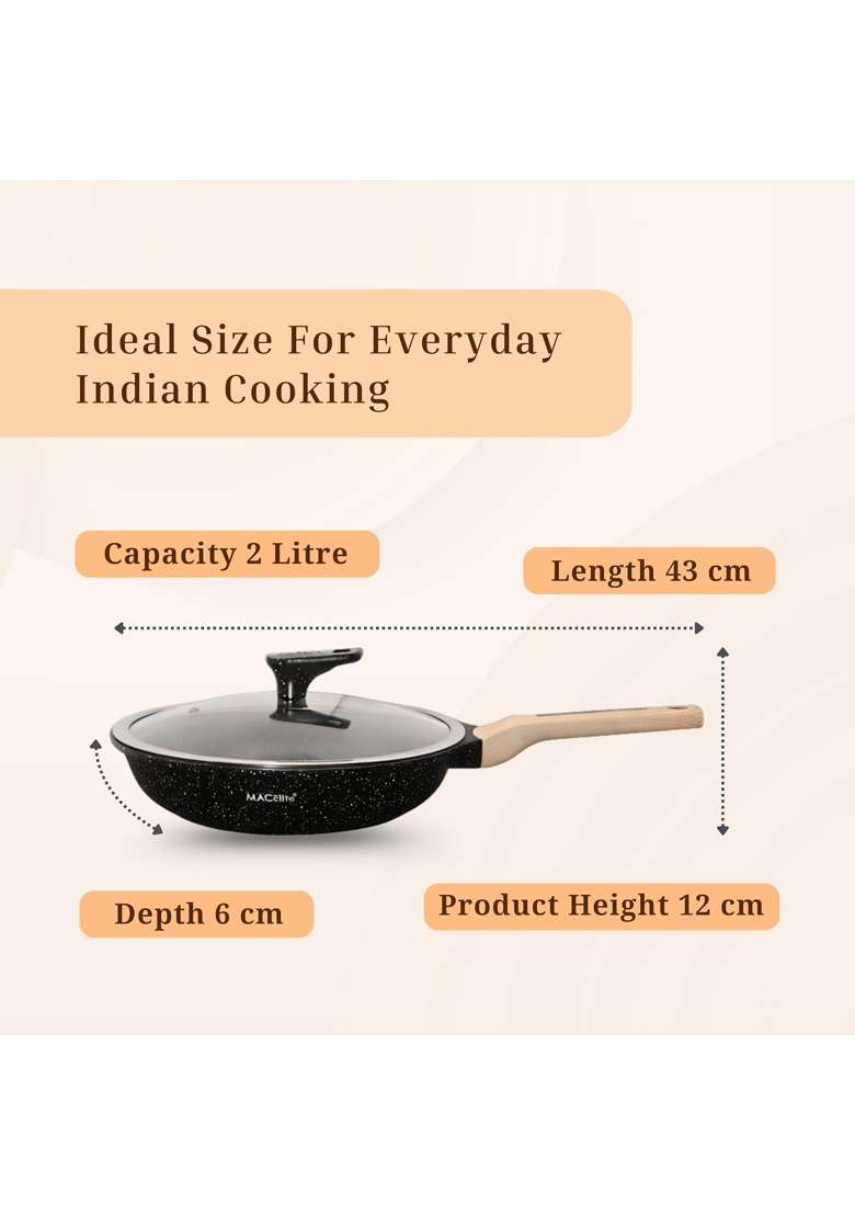 MACclite Hard Rock Die Cast Triumph Non Stick Fry Pan with Glass Lid Dia | 2 L | 2.1 Qt | 24 cm | 9.4 Inch | Induction Compatible | PFOA Free - Indya
