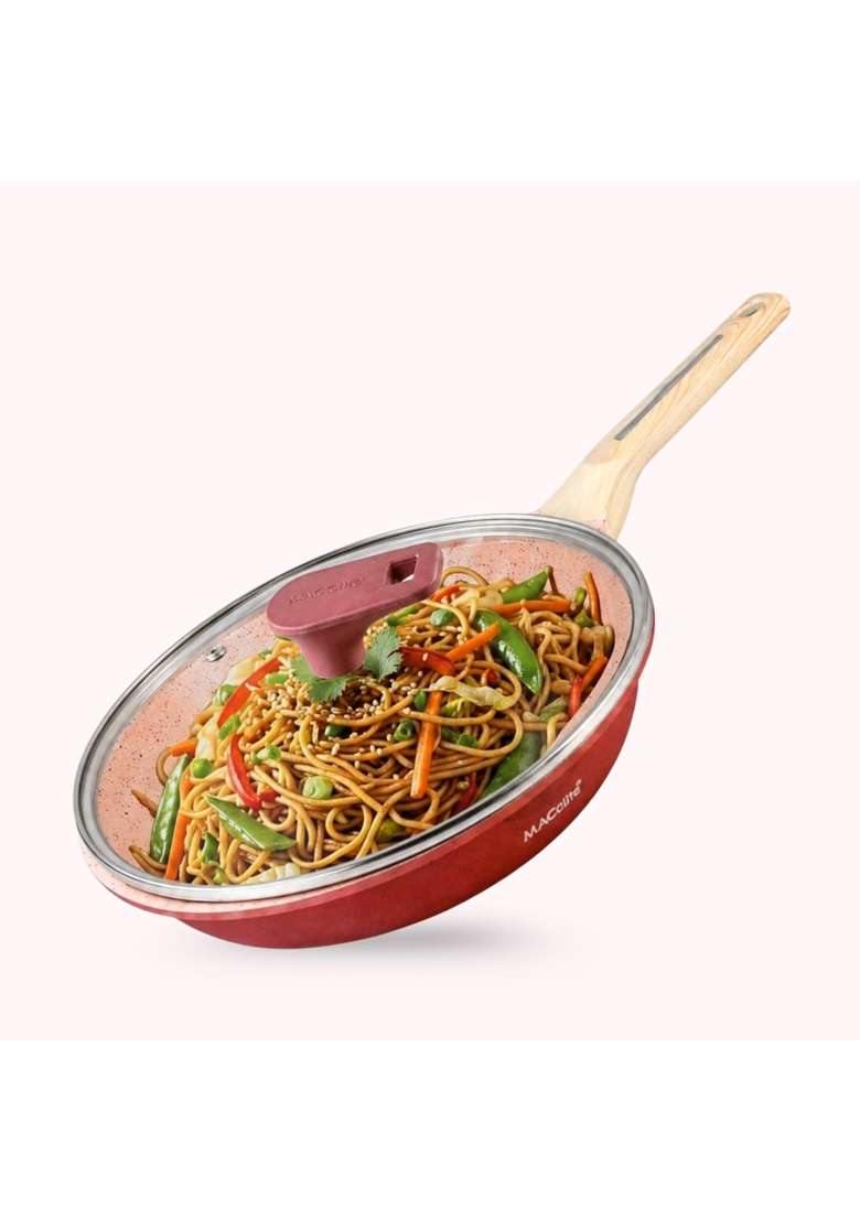 MACclite Butter Scotch Die Cast Triumph Non Stick Fry Pan with Glass Lid Dia | 2 L | 2.1 Qt | 24 cm | 9.4 Inch | Induction Compatible | Dishwasher Safe - Indya