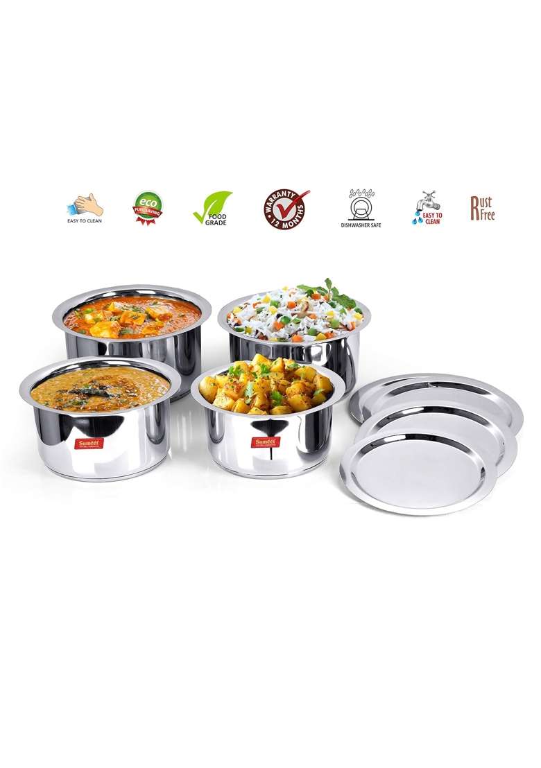 Sumeet Stainless Steel Cookware Set with Lid | 3.5 L | 3.7 Qt | 4-Piece Set - Indya