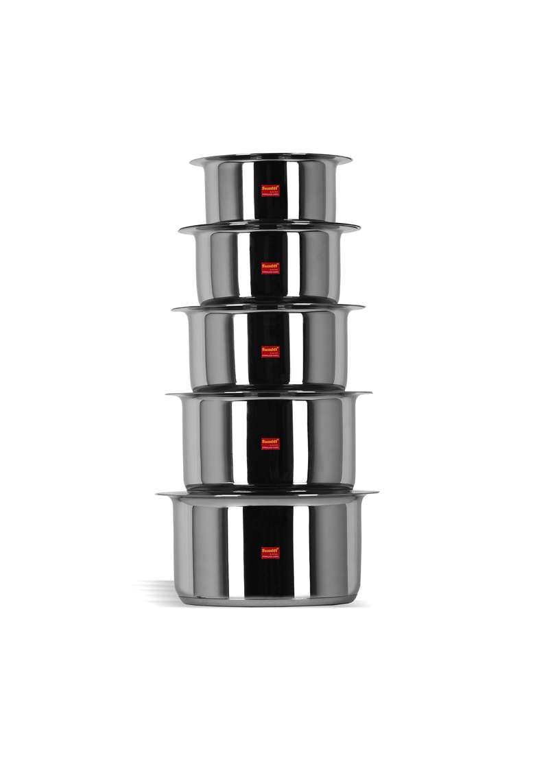 Sumeet Stainless Steel Induction Bottom | 1 L | 1.1 Qt | 5-Piece Set | With Lid - Indya