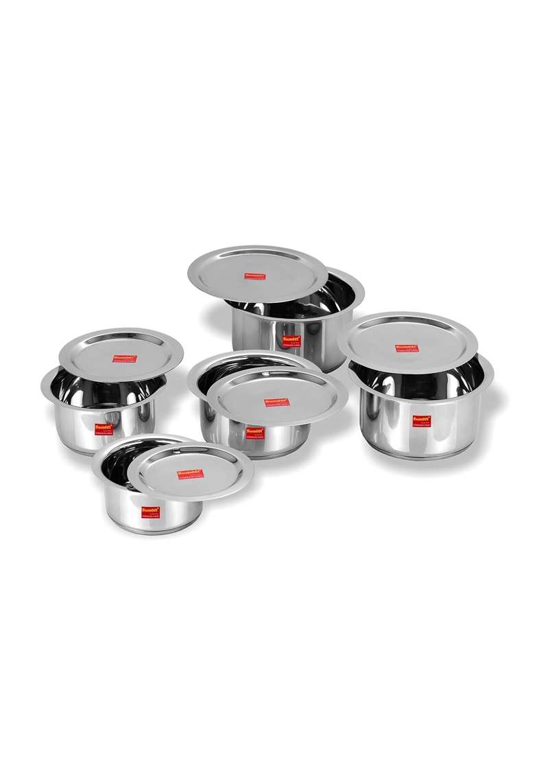 Sumeet Stainless Steel Induction Bottom | 1 L | 1.1 Qt | 5-Piece Set | With Lid - Indya