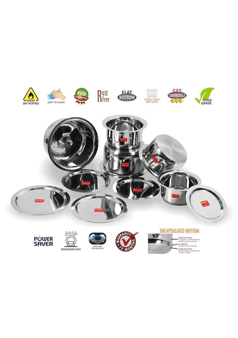 Sumeet Stainless Steel Induction Bottom | 1 L | 1.1 Qt | 5-Piece Set | With Lid - Indya