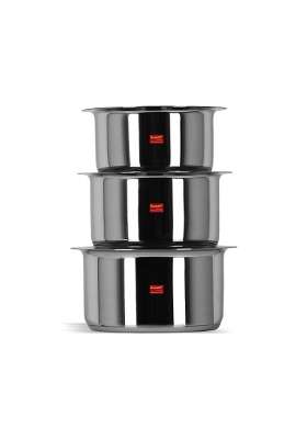 Sumeet Stainless Steel Induction Bottom | 1 L | 1.1 Qt | 3-Piece Set | With Lid