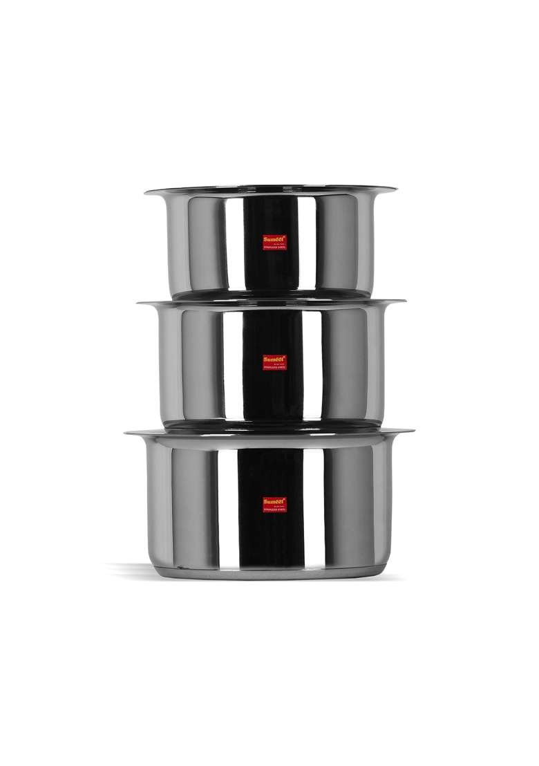 Sumeet Stainless Steel Induction Bottom | 1 L | 1.1 Qt | 3-Piece Set | With Lid - Indya