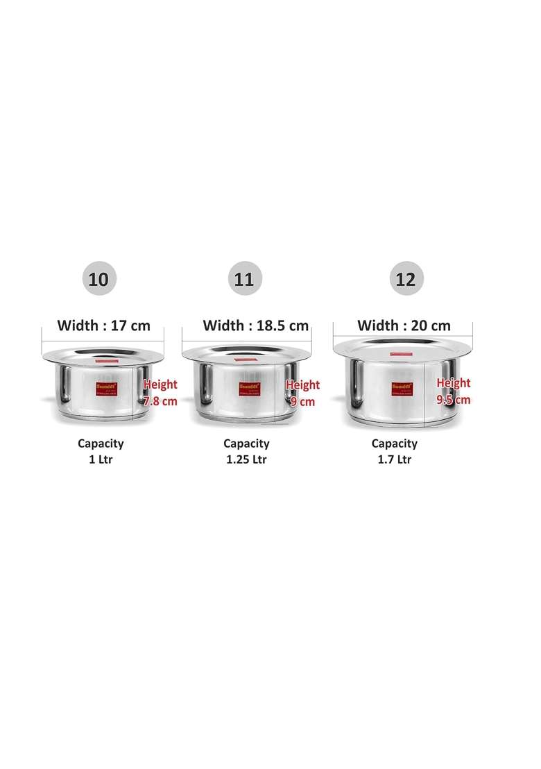 Sumeet Stainless Steel Induction Bottom | 1 L | 1.1 Qt | 3-Piece Set | With Lid - Indya