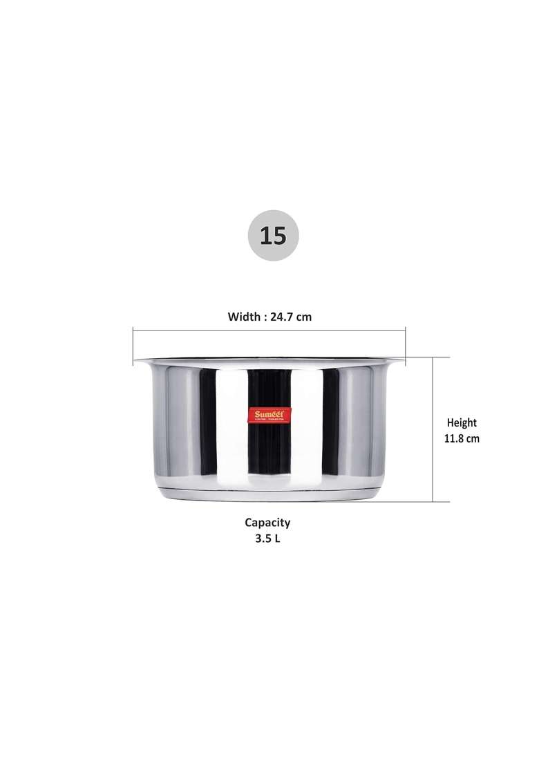 Sumeet Big Size Stainless Steel Induction Bottom | 3.5 L | 3.7 Qt | With Lid - Indya